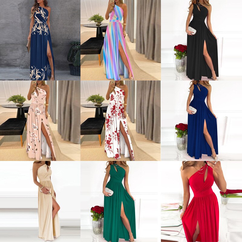 Women High Waist Rainbow Gradient Print Dress