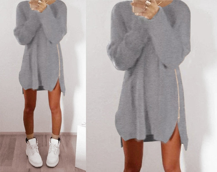 Women Long Sleeve Zippers Side Jumper Sweater Dress