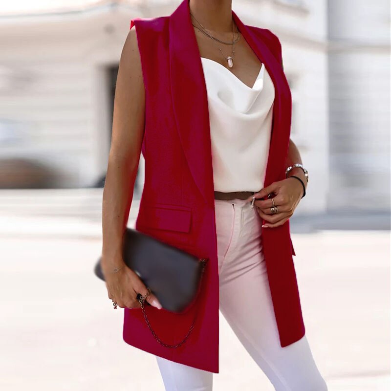 Women's Elegant Solid Color Blazer Loose-Fitting with Sleeveless
