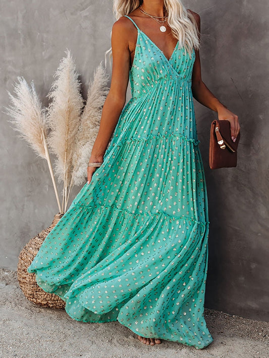 Women Spaghetti Strap Summer Floor Length Boho Sleeveless V Neck Long Dress