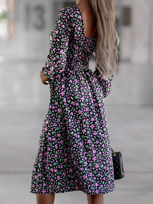 Women Floral Vintage Split Large Big Long Sleeve Elegant Maxi Dresses