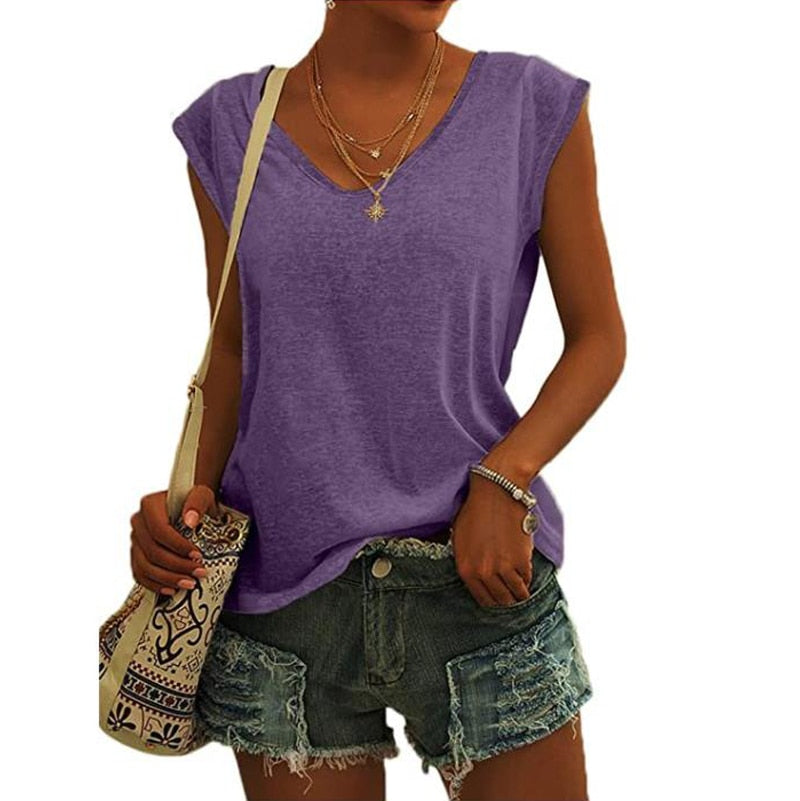 Women Sleeveless Shirts Casual Ladies Loose Tanks Vest Tops