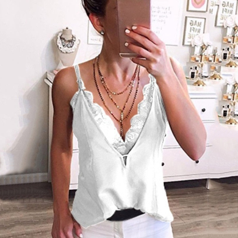Women's Sexy Camisole V Neck Lace Tank Top Bottoming Shirt Vest