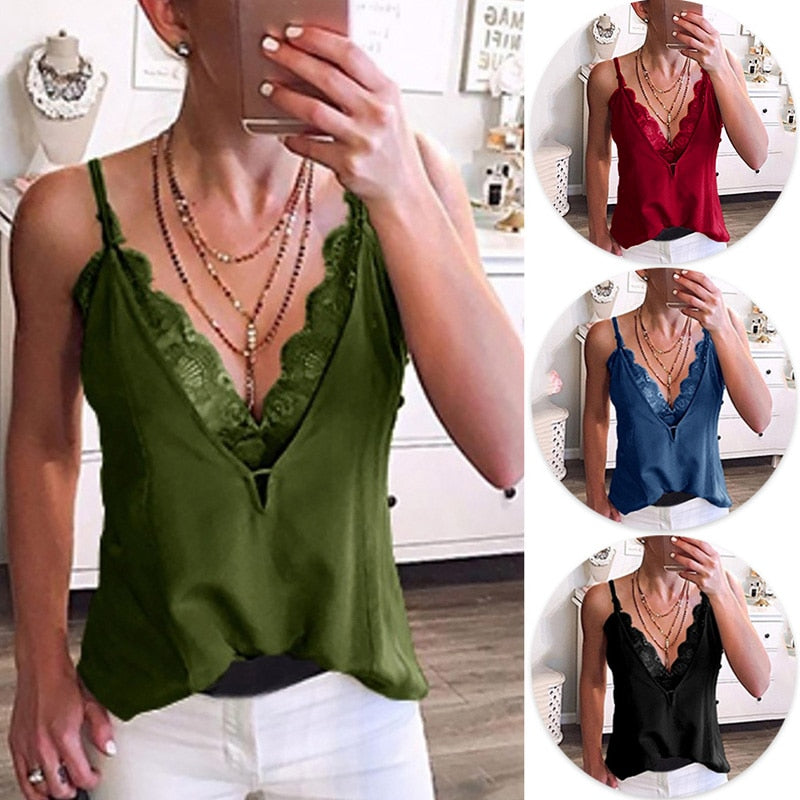 Women's Sexy Camisole V Neck Lace Tank Top Bottoming Shirt Vest