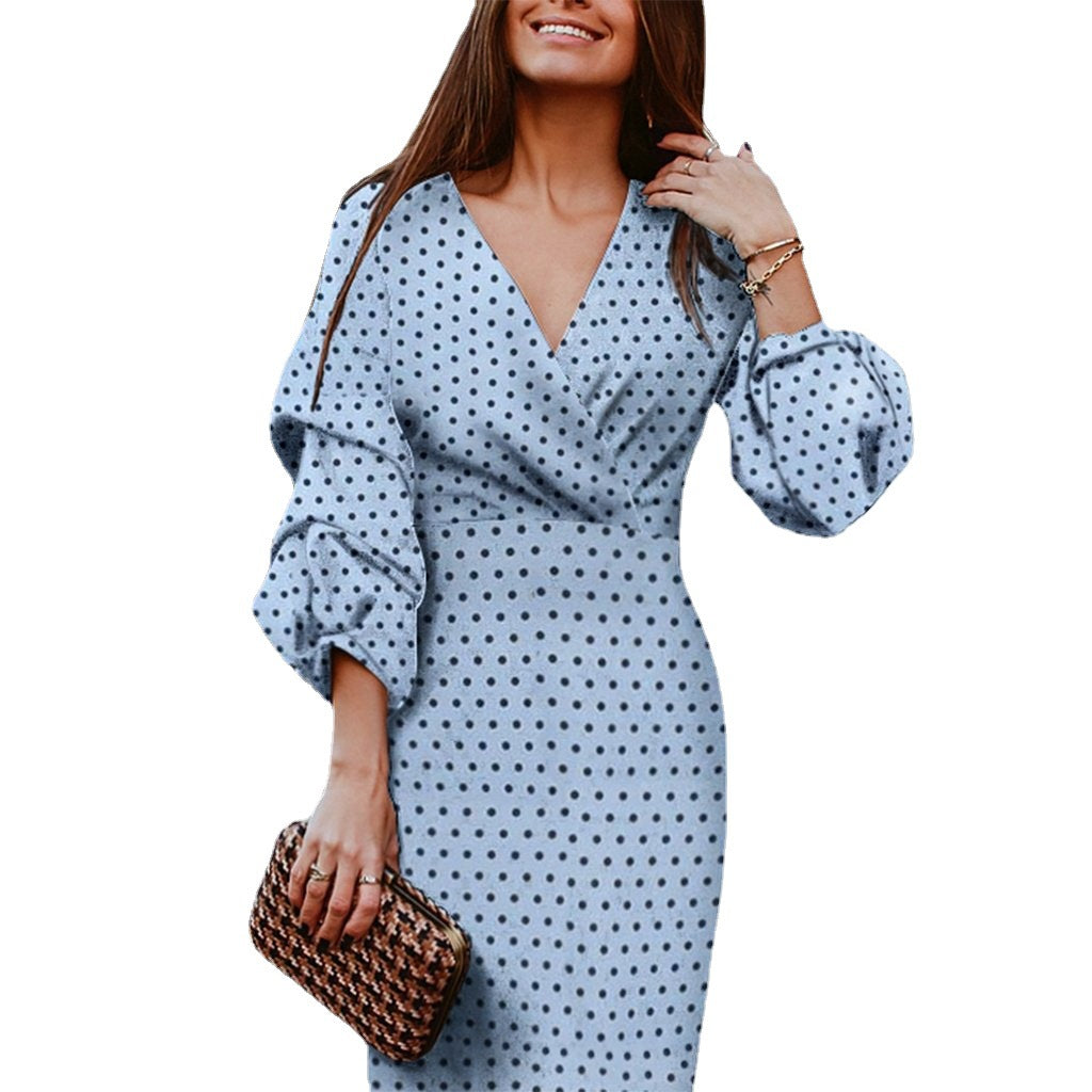 Polka Dot Printing Fashion V-neck Professional Dress Women