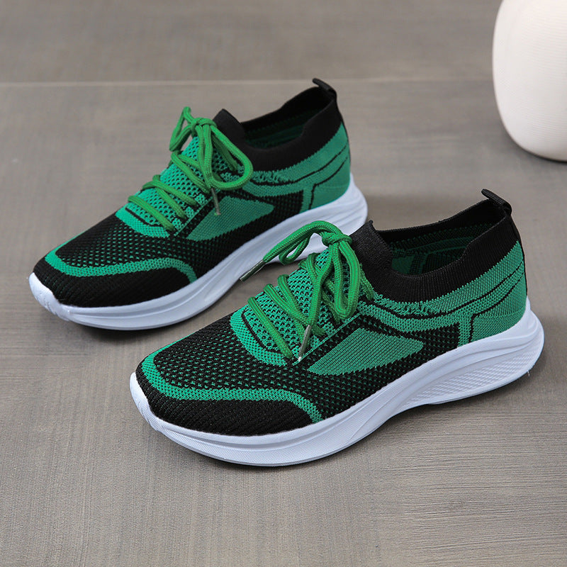 Women Sneakers Lace-up Mesh Green Black Sports Shoes