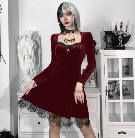 Academy Lace Lace Long Sleeve Square Neck Dress