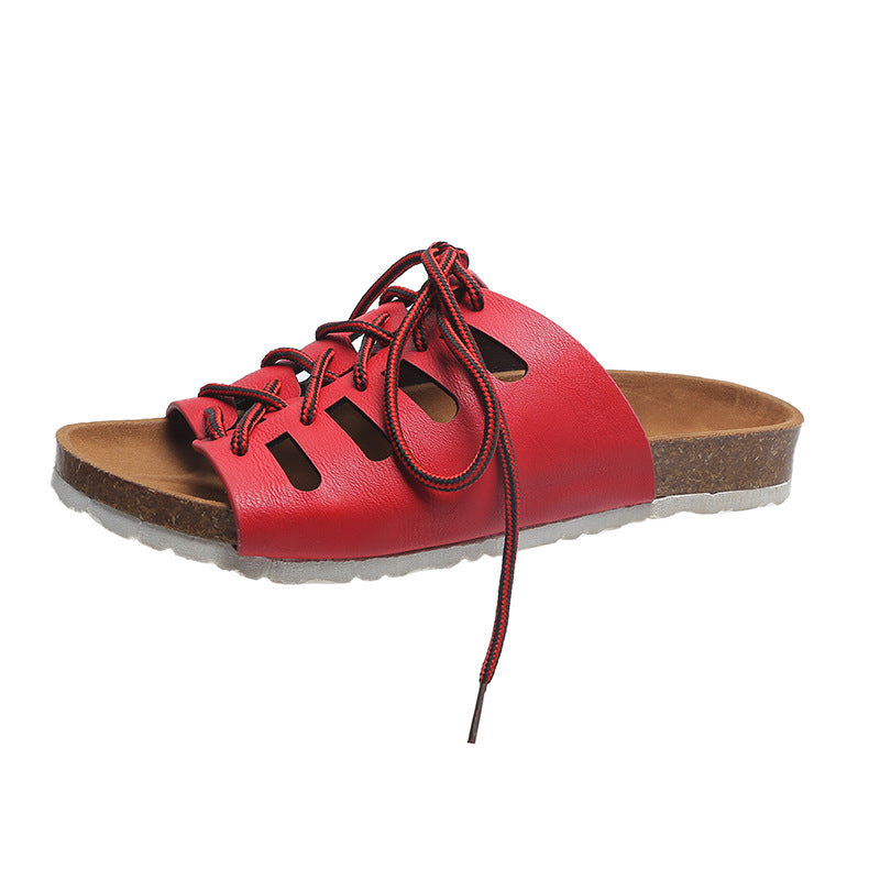 Lace-up Flat Slippers Outdoor Roman Style Sandals For Women