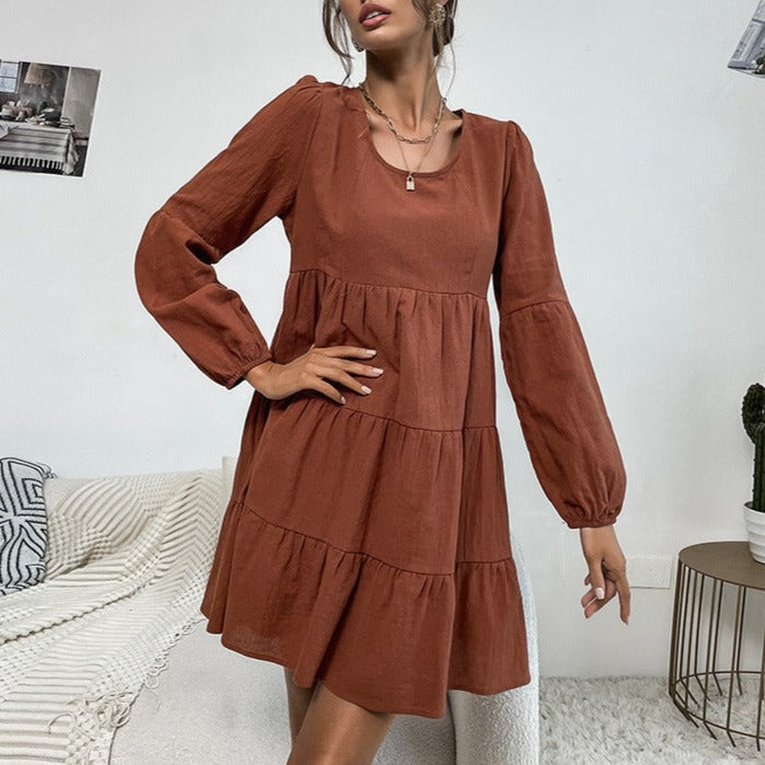 DressWomen's Short Solid Color Long-sleeved Dress