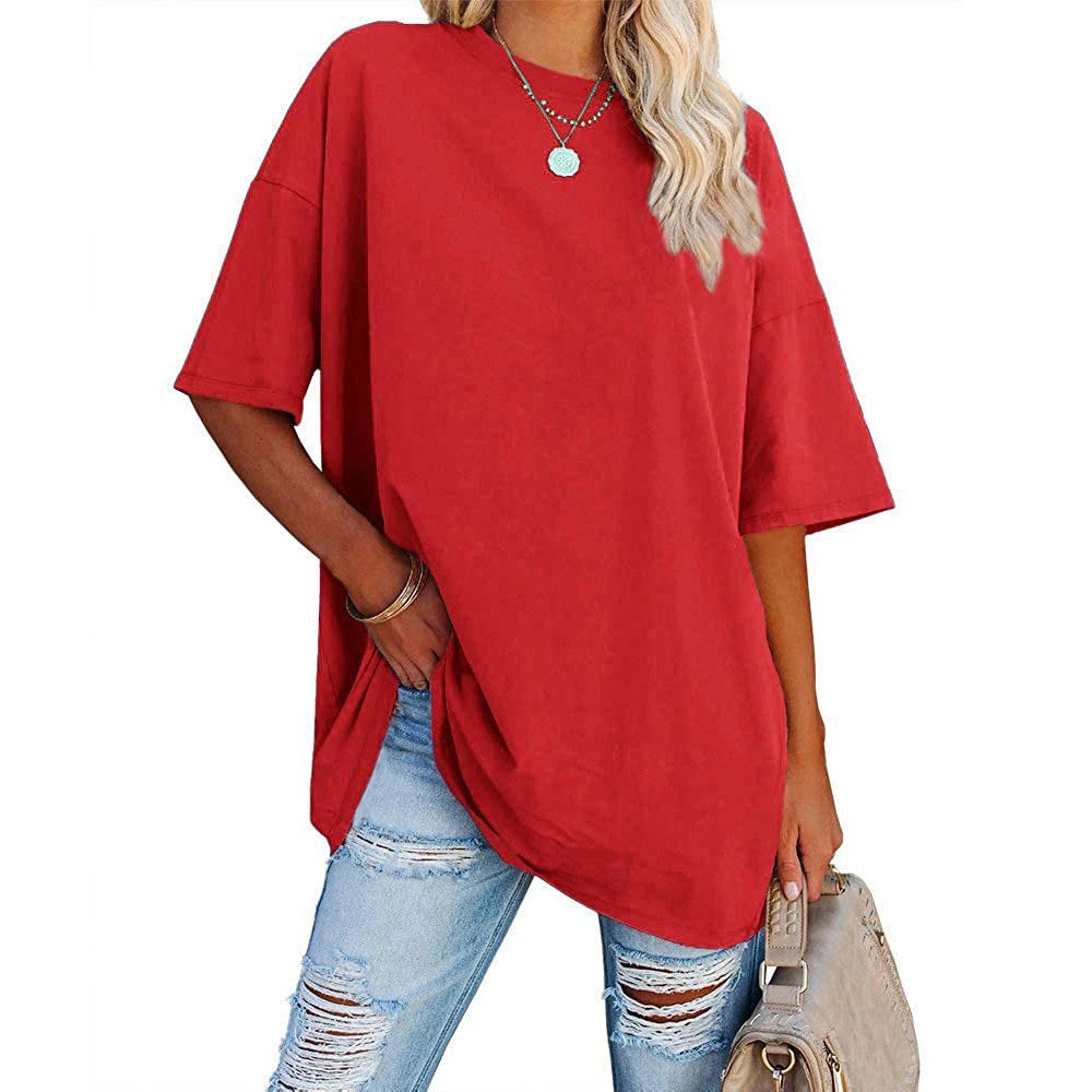 Loose Drop Shoulder Sleeves Round Neck Short Sleeve Top