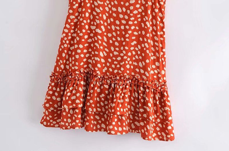 Ruffled Suspender Skirt with Spotted Print