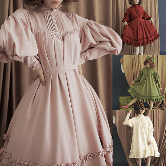 Lolita Princess Dress: Long Sleeve Lace Dress with Button Detail