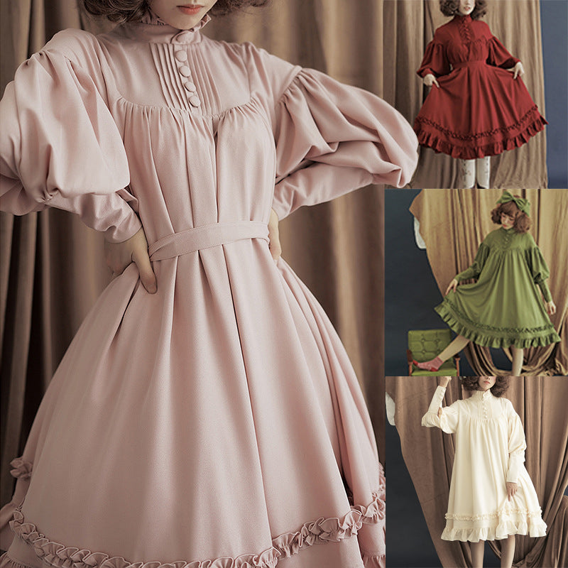 Lolita Princess Dress: Long Sleeve Lace Dress with Button Detail