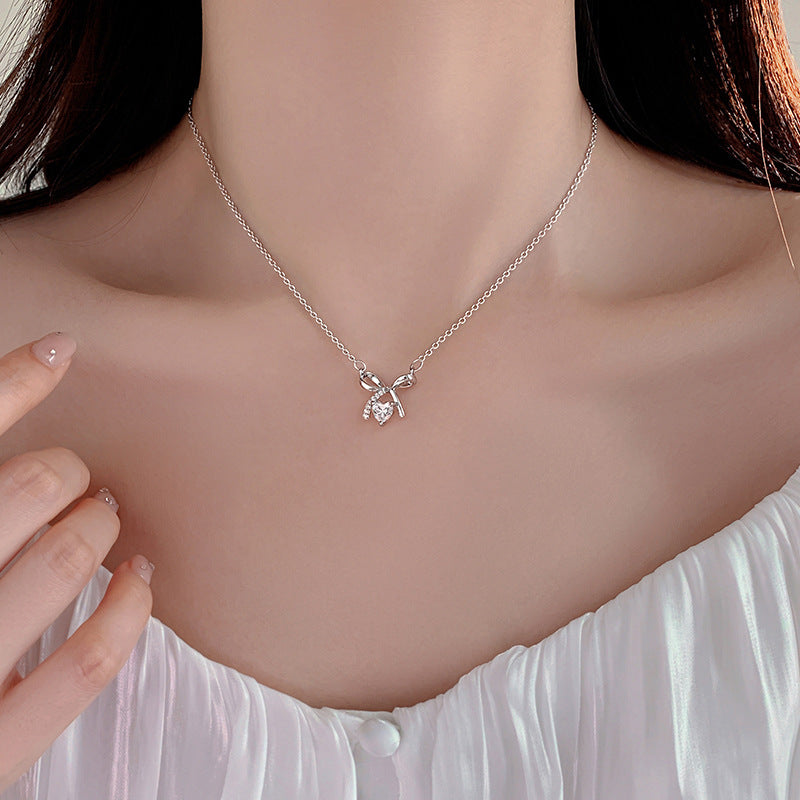 Simple Love Zircon Bow Necklace