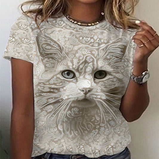Street-Style Printed Short Sleeve Sports T-shirt for Women.
