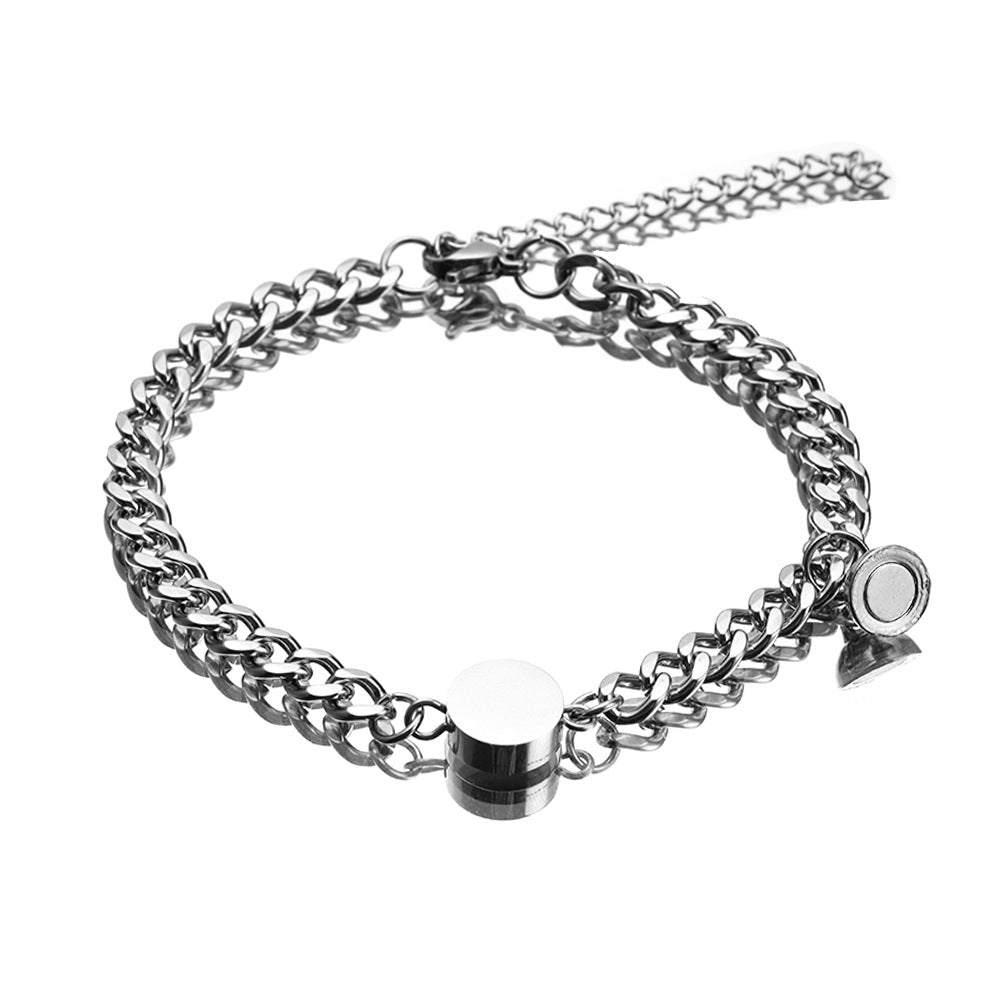 Couple Bracelet with English Letters: Titanium Steel Magnet Suction