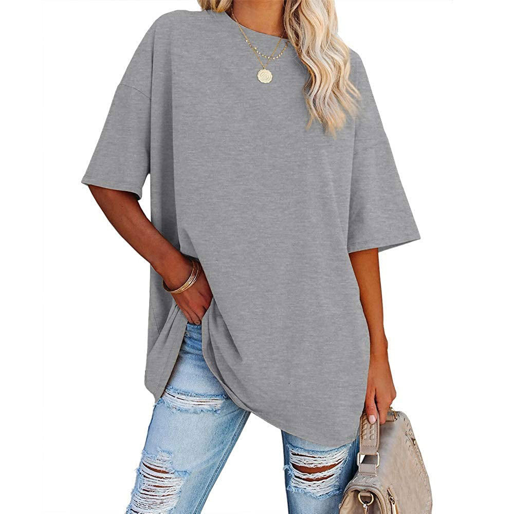 Loose Drop Shoulder Sleeves Round Neck Short Sleeve Top