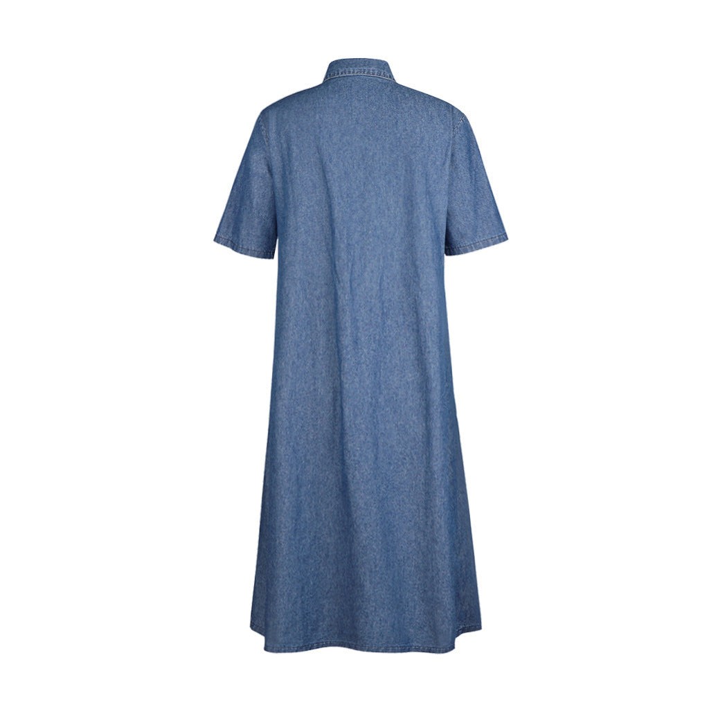 New Women's Solid Color Single-Breasted Denim Dress