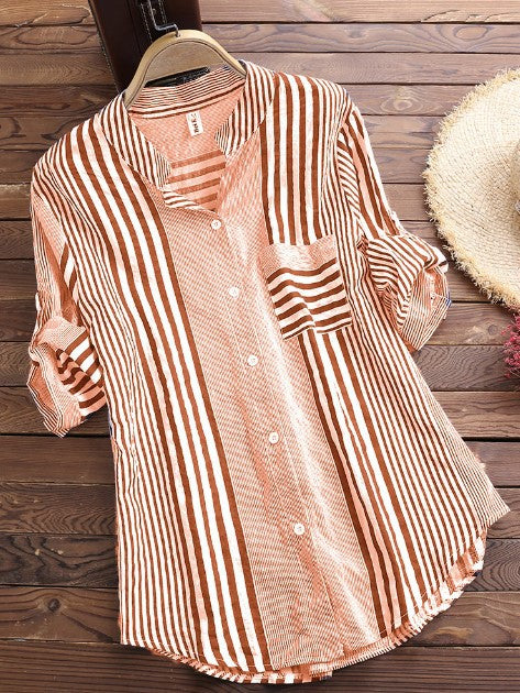 Women's Long Sleeve Loose Oversized Pullover Striped Shirt