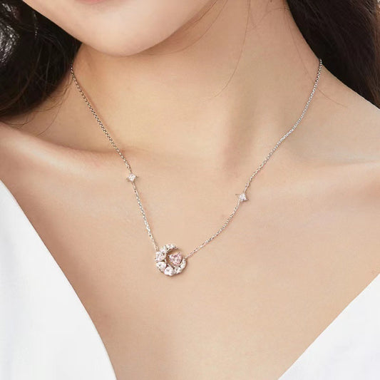 Simple And Versatile Love Pink Diamond Star And Moon Clavicle Chain Accessories