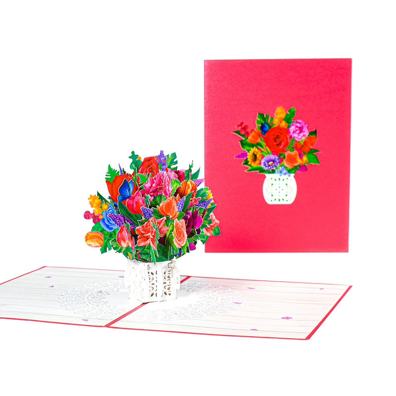 Creative 3D Greeting Card Three-dimensional Handmade Paper Carved Rose Flowers