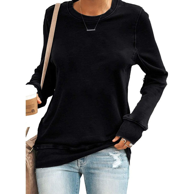 Temperament Commuter Long-sleeved Round Neck Solid Color T-shirt Top