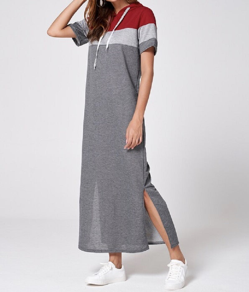 Korean Color Block Stitching Long Sleeved Casual Sweater Dress