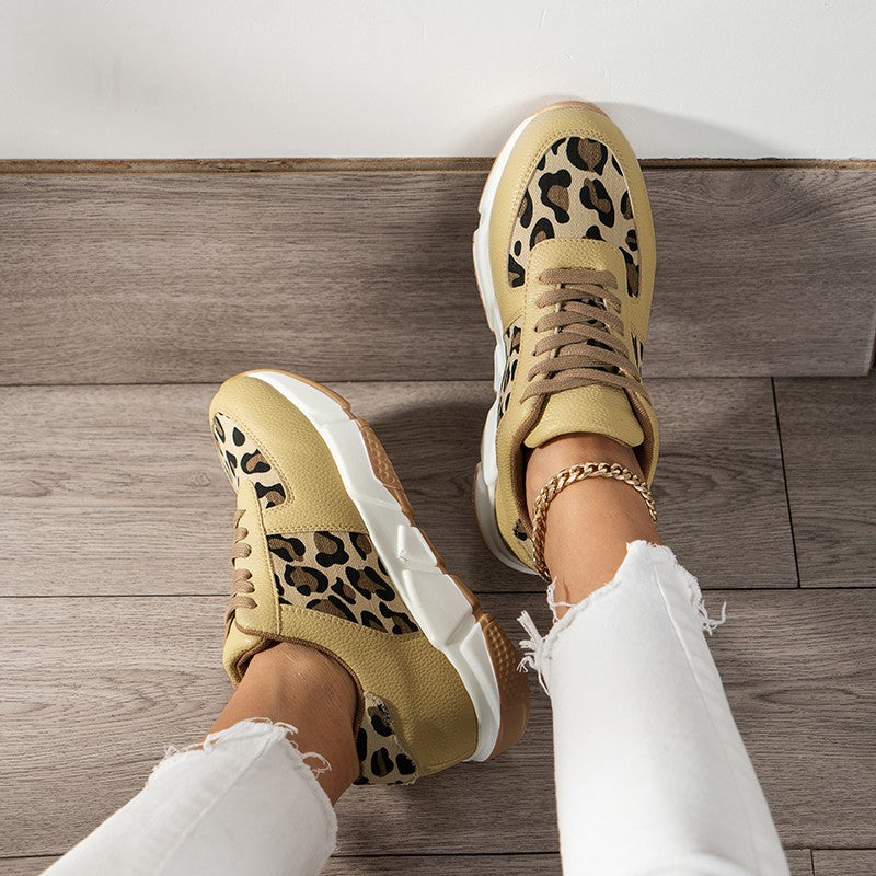 Leopard-Print White Women's Sports Sneakers for Running