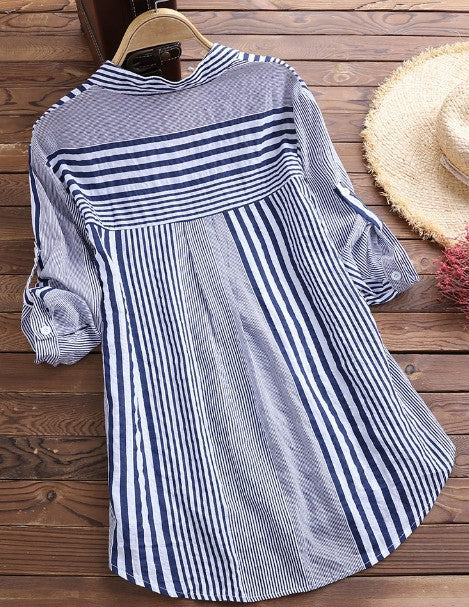 Women's Long Sleeve Loose Oversized Pullover Striped Shirt