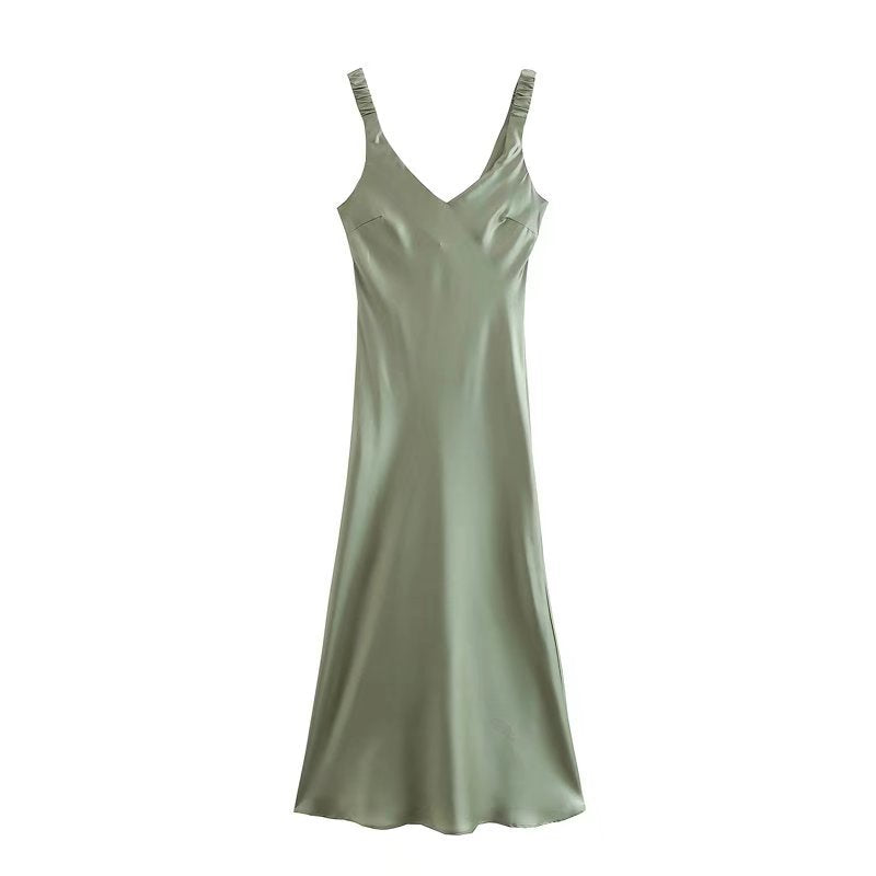 Women's Vintage Satin Textured Halter Dress