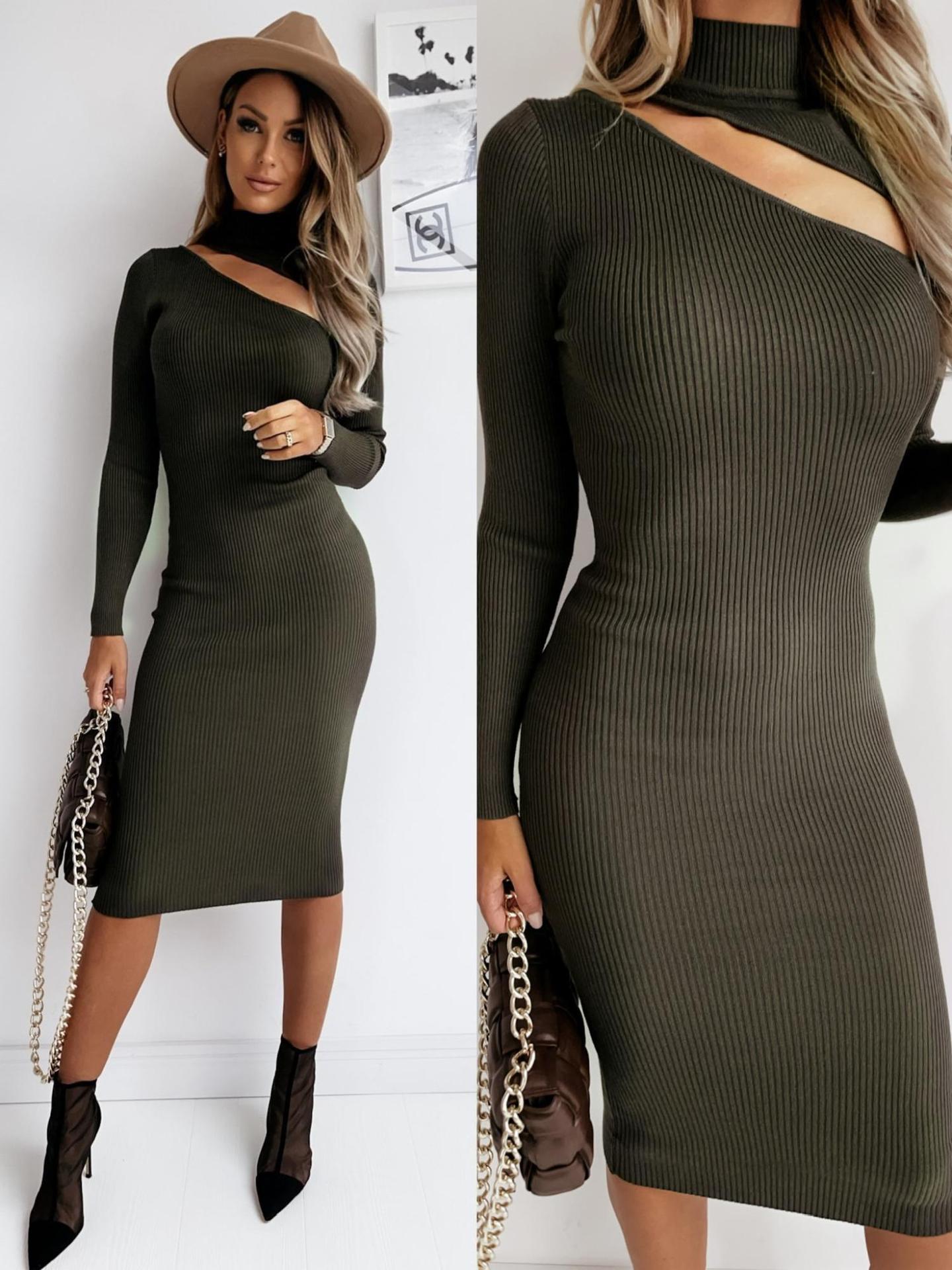 Women's Solid Color Strapless Long Sleeved Slim Knit Dress