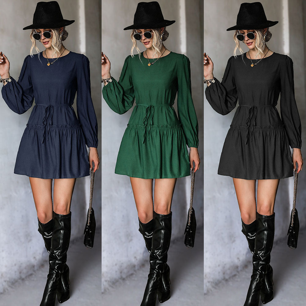 Ruffled Tied Long Sleeves Dress