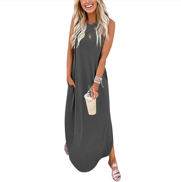 European And American Beach Casual Loose Sleeveless Long Skirt