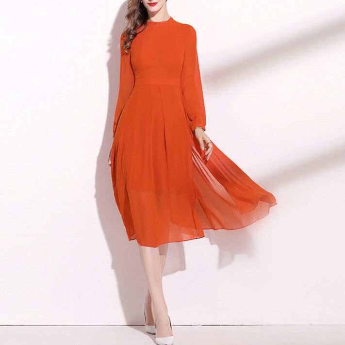 Orange Long Sleeve Dress Elegant Lady