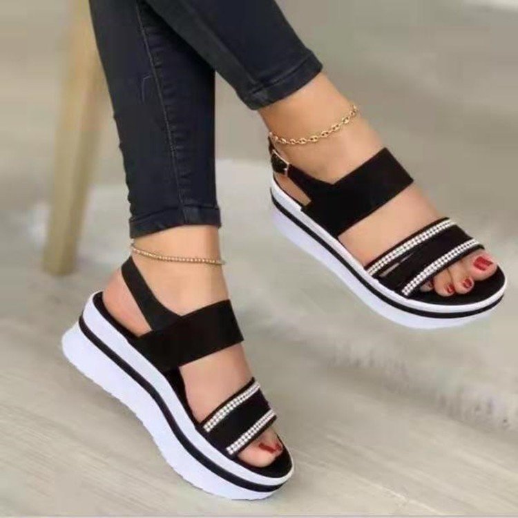 Rhinestone-Designed Summer Walking Shoes: Platform Flats Sandals for Women