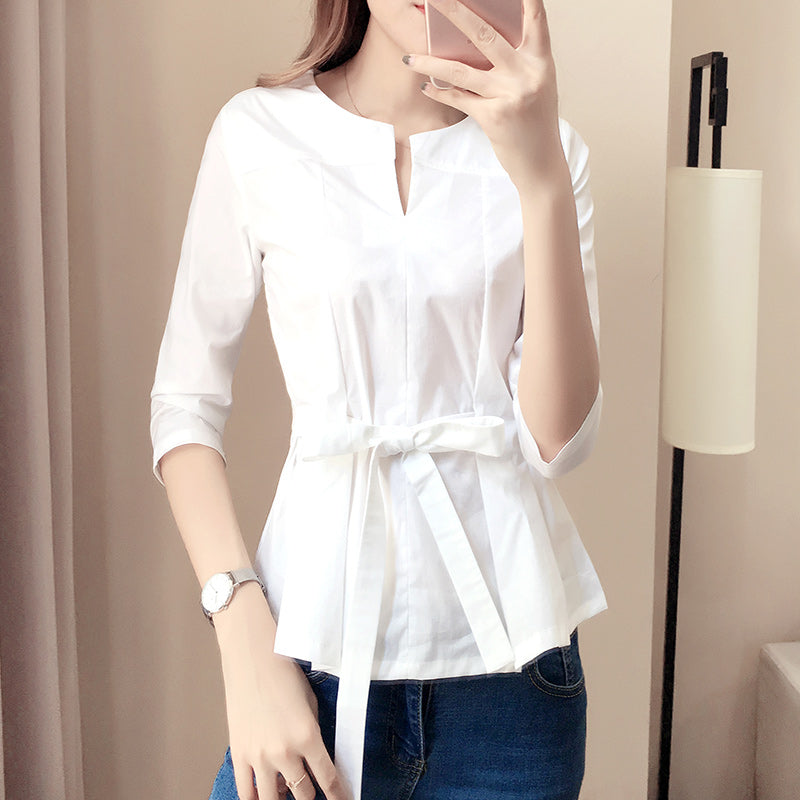 Women's Fashion Bow White Shirt