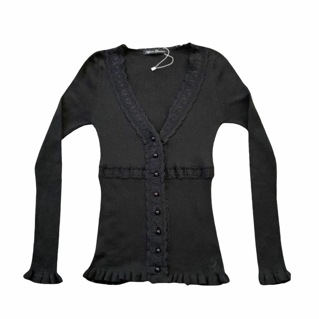 Women's Low-neck Lace Vertical Knitted Long-sleeved Top