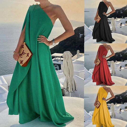 Women's Clothing Graceful And Fashionable Solid Color Dress