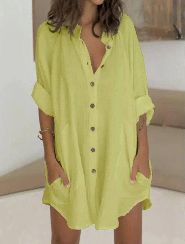 Women's Casual Loose Single-Breasted Shirt Dress