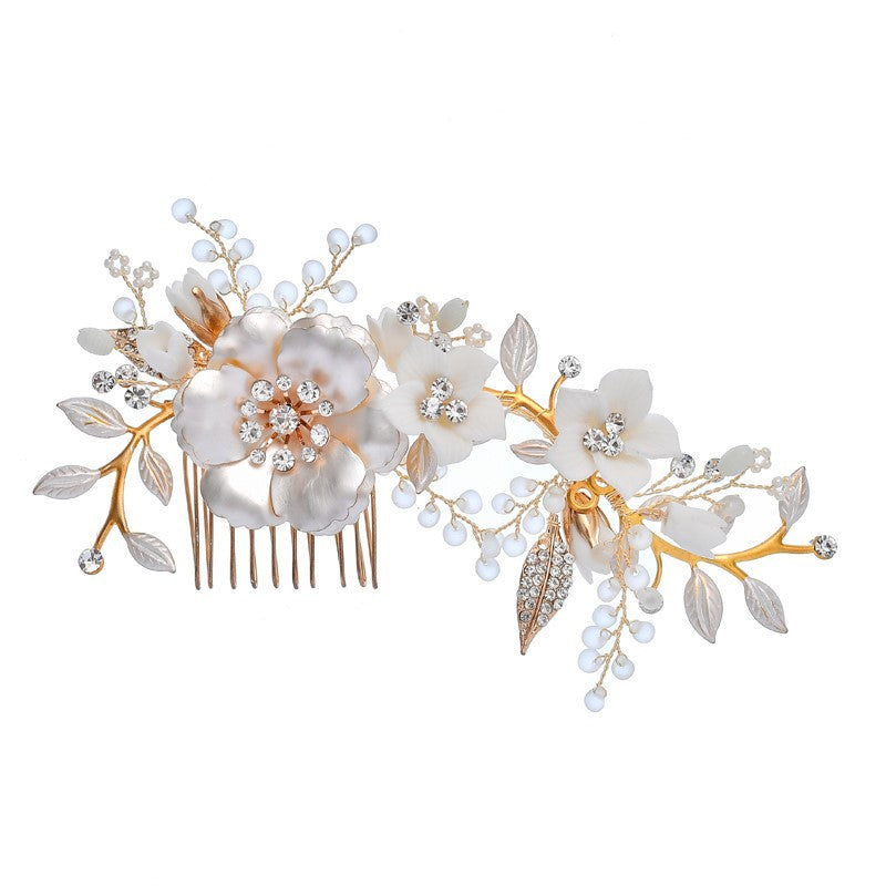 Complete Your Bridal Look with a Handmade Ceramic Hair Comb Set, Including a Stunning Tiara