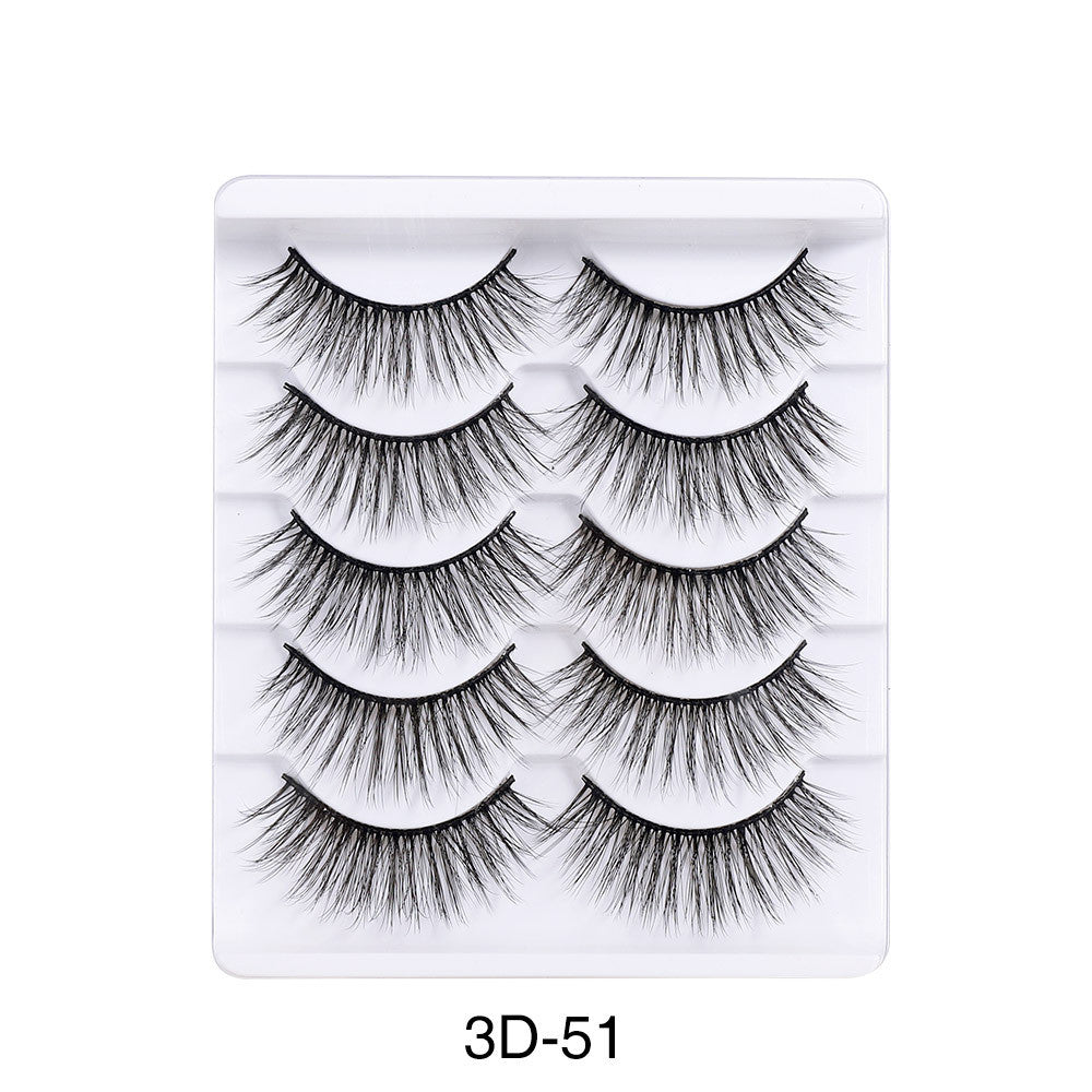 Set of 5 Pairs of Natural Curly and Dense Three-dimensional Simulation 3D False Eyelashes