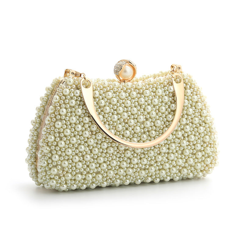 Pearl-Adorned Handheld Dinner Bag with Handle and Shoulder Strap