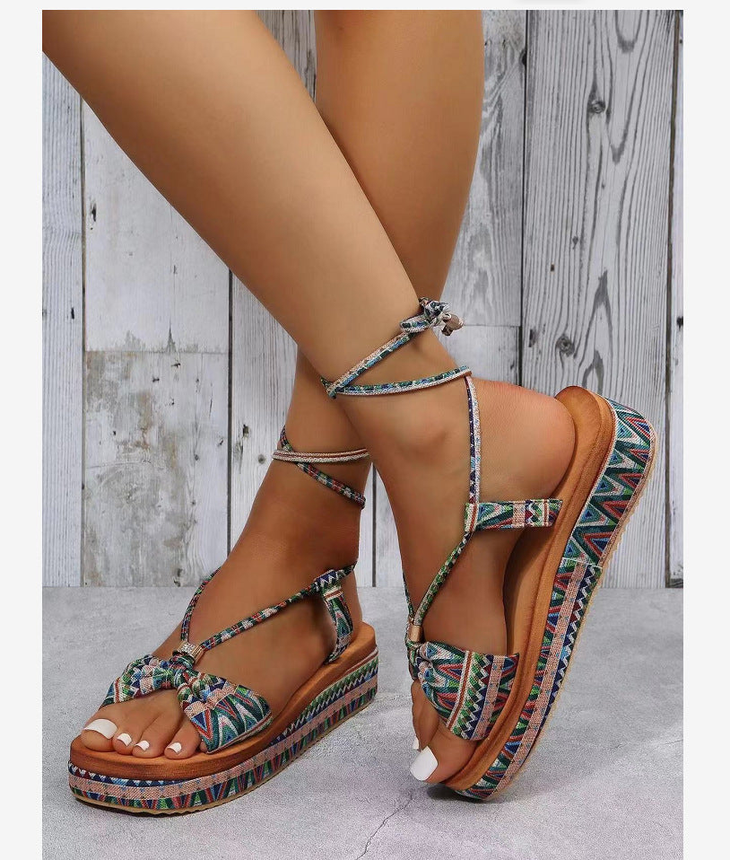 Bohemian Ankle Strap Platform Ethnic Sandals