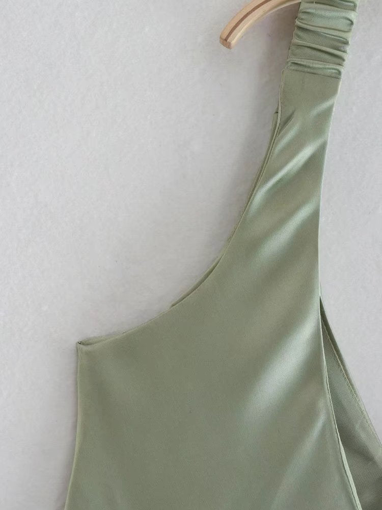 Women's Vintage Satin Textured Halter Dress