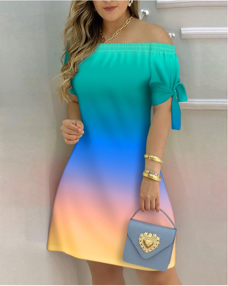 Casual Fashion Home Gradient Color Straight Shoulder Dress