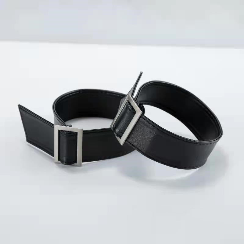 Soft Leather Trench Cuffs With Hand Wrist Strap