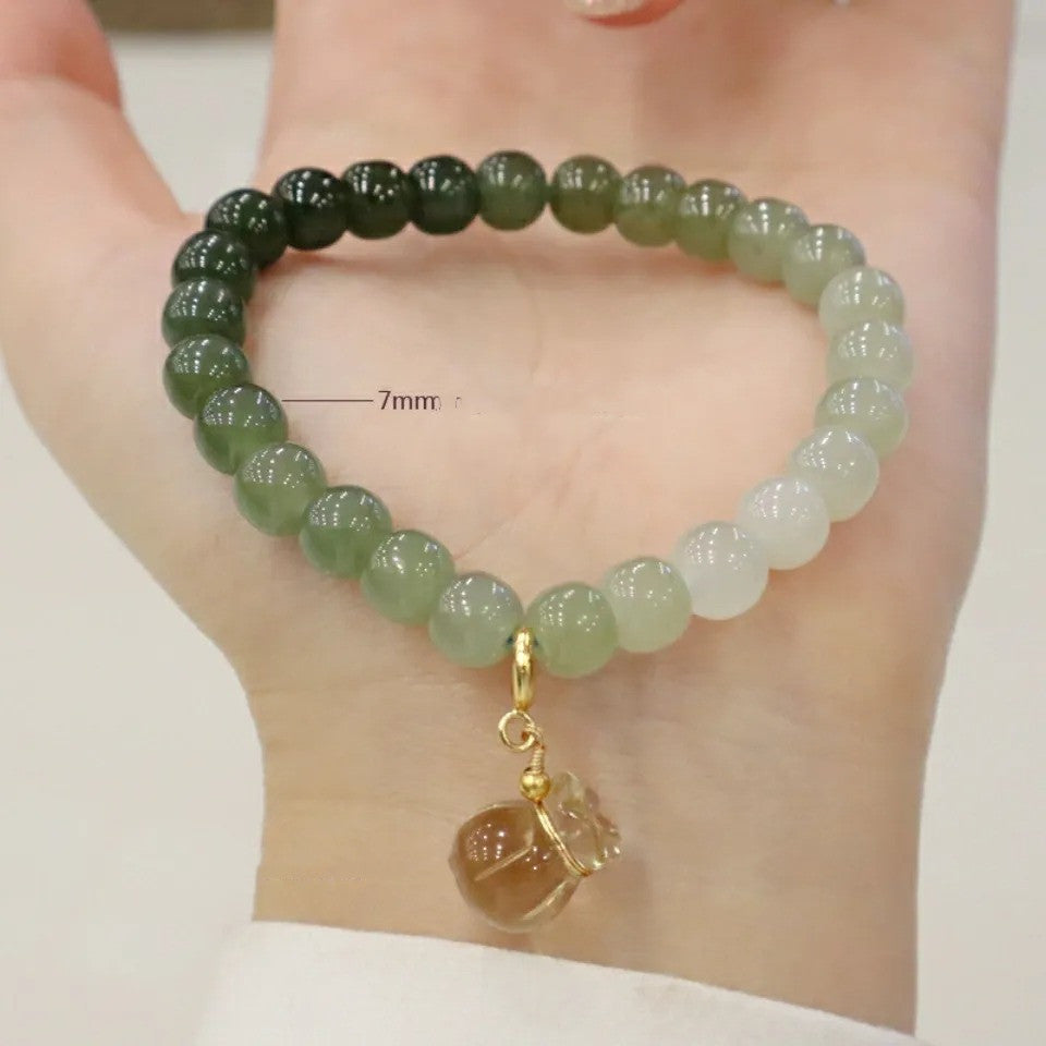 Natural Hetian Gradient Jade Barrel Bead Bracelet