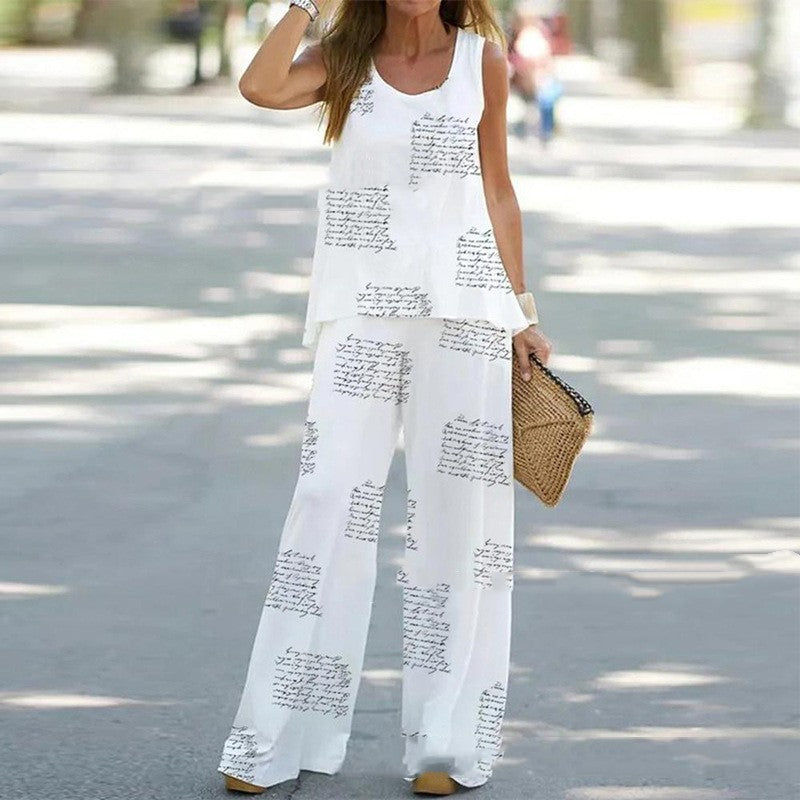 Printed Sleeveless Top And Straight Pants Two-piece Set