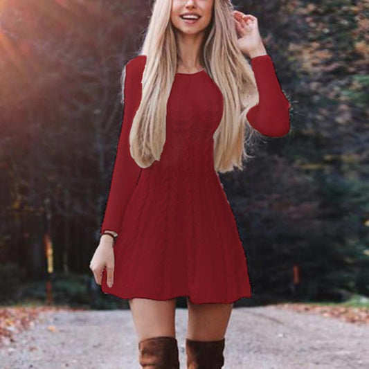 Ladies New Loose Round Neck Knitted Sweater Dress