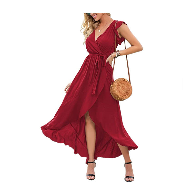 Step into Style with a Women's Irregular Swing Dress Featuring Slits and Straps